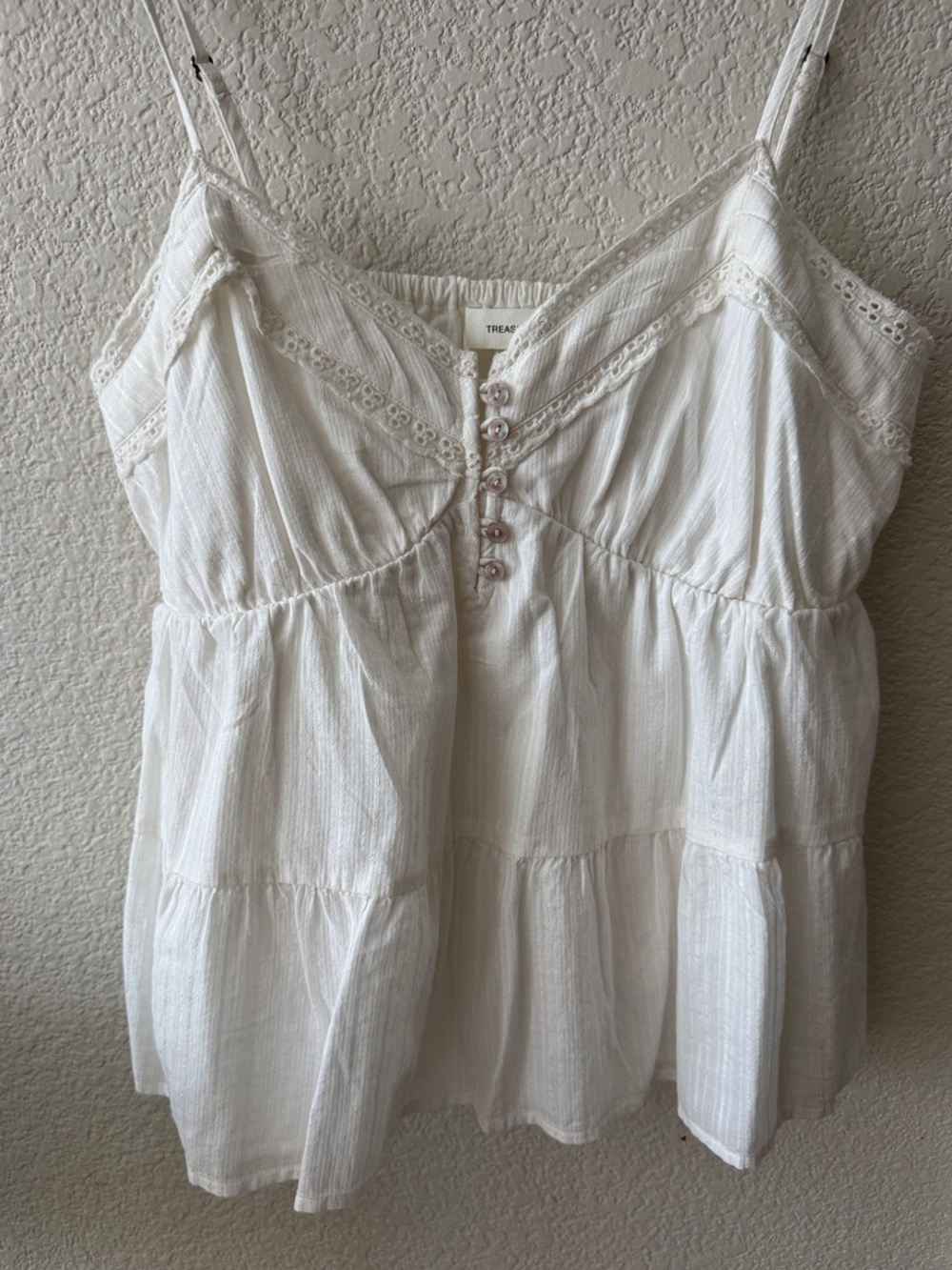 Treasure & Bond White Tiered Lace-Trim Cotton Camisole